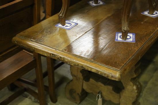 An 18th century Spanish oak centre table, W.240cm, D.60cm, H.74cm